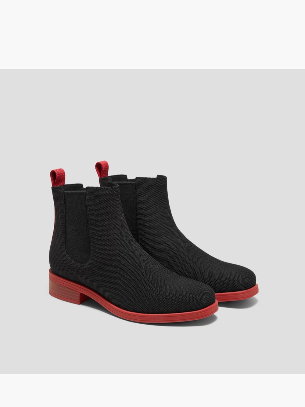 Black Knit Chelsea Ankle Boots with Red Trim